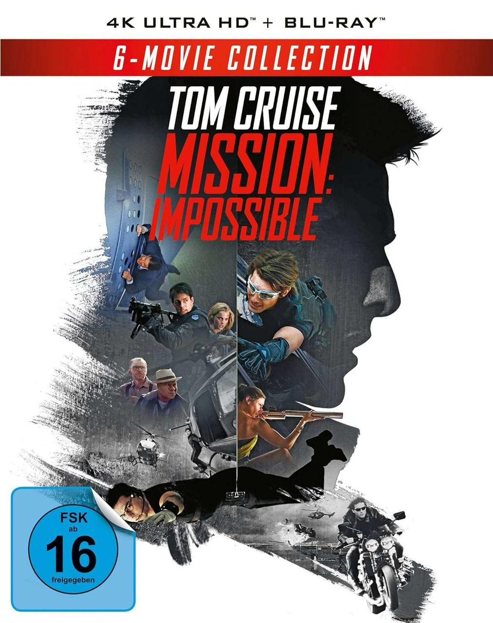 Filmcover mit Tom Cruise, Mission: Impossible. Enthält Actionszenen und Logo.