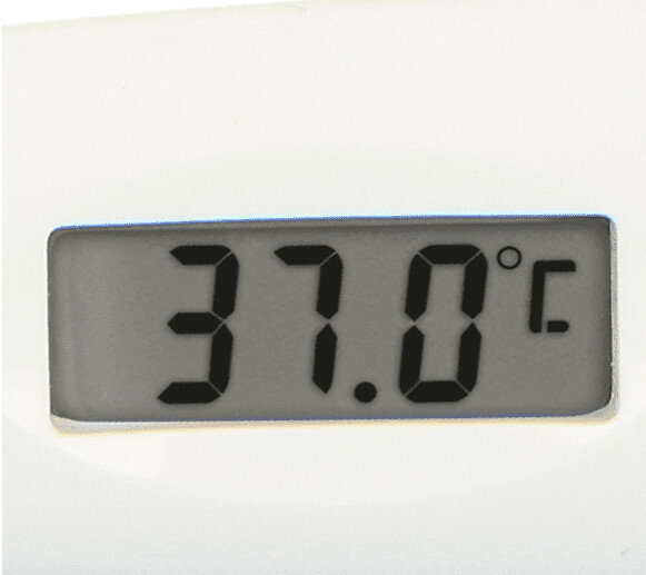Cyfrowy termometr pokazuje 37,0 stopni Celsjusza.