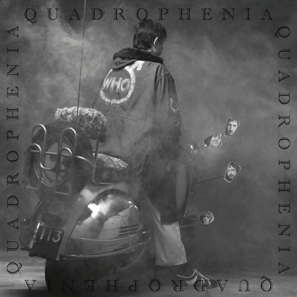 Albumcover von Quadrophenia. Ein Mann in einem Parka steht bei einem Roller in rauchiger Umgebung. The Who.