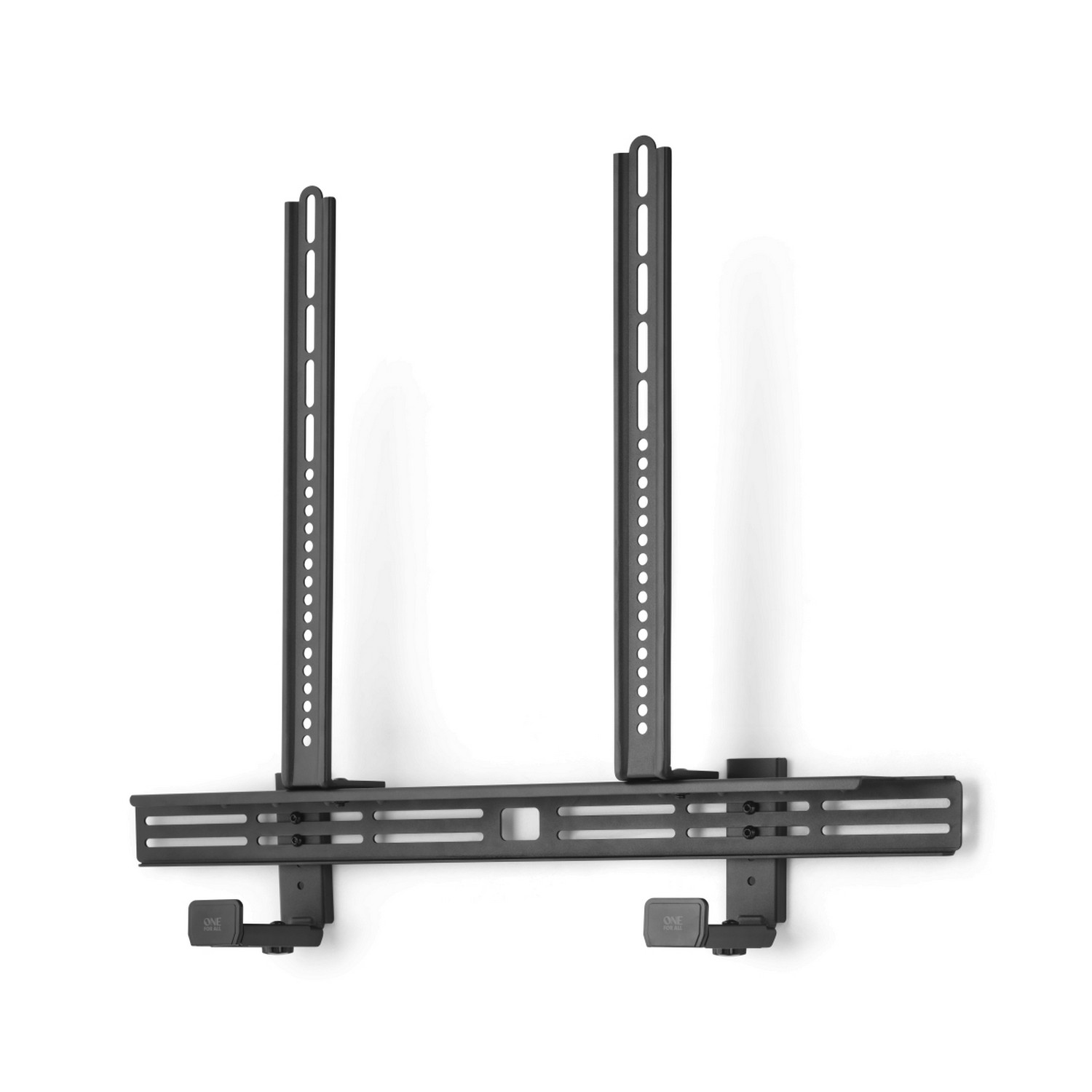 Support mural TV noir. Deux supports verticaux et une base horizontale.