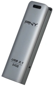 Clé USB argentée avec la marque PNY, USB 3.1 et texte 64 Go.