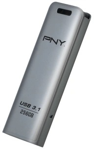 Une clé USB 3.1 PNY argentée avec le texte 'USB 3.1 256GB'.