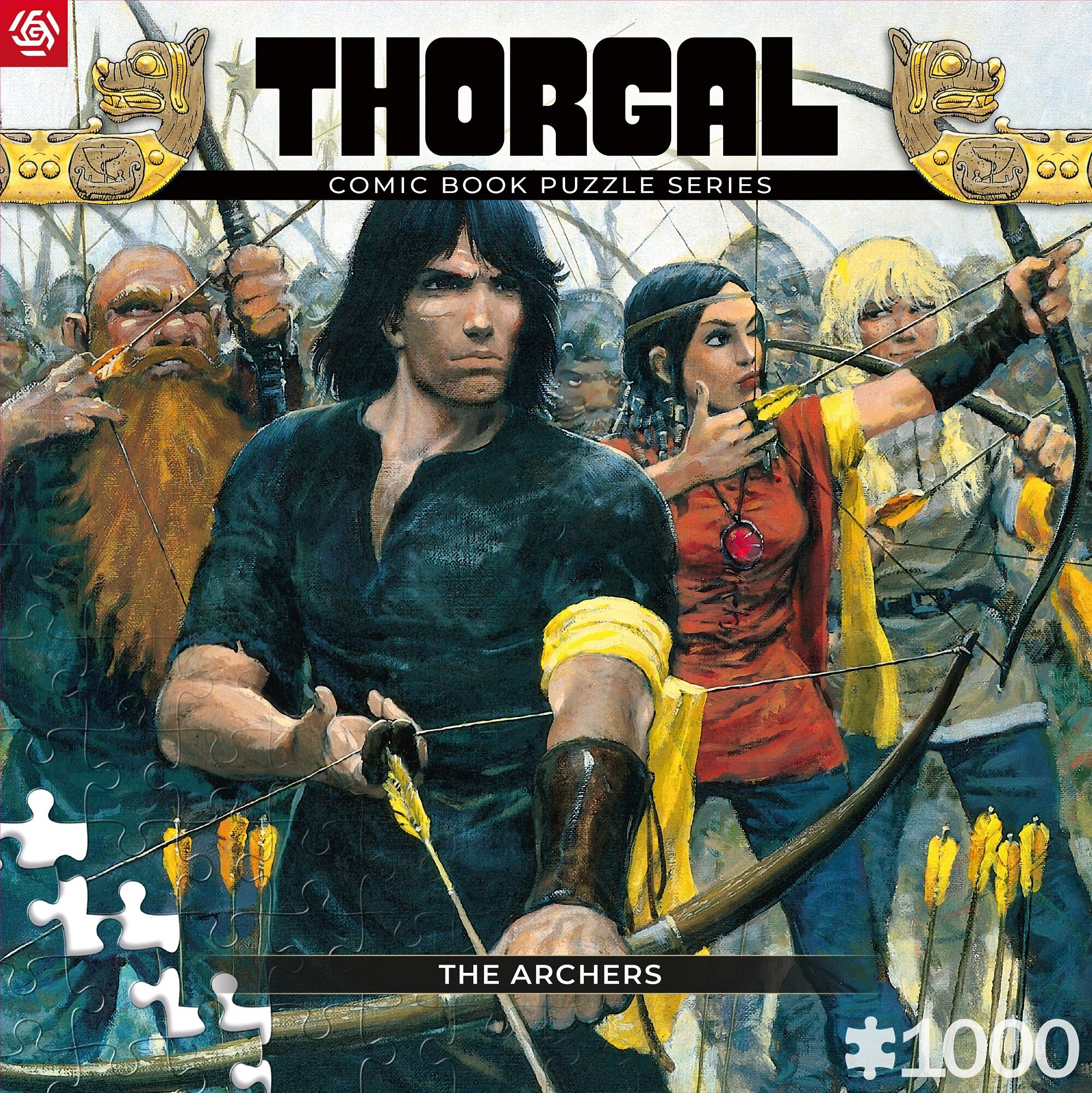 Pudełko z puzzlami Thorgal z obrazem łuczników.