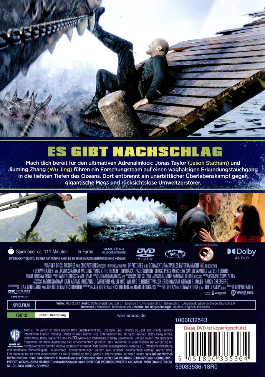 Die Rückseite des Films 'Meg 2: The Trench'.