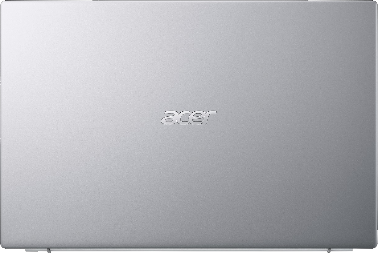 Ezüst laptop Acer logóval a fedélen, fekete háttéren.