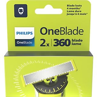 Recambio - Philips One Blade QP420/50, 2 cuchillas flexibles 360 grados, uso en cara y cuerpo, recorta, perfila y afeita