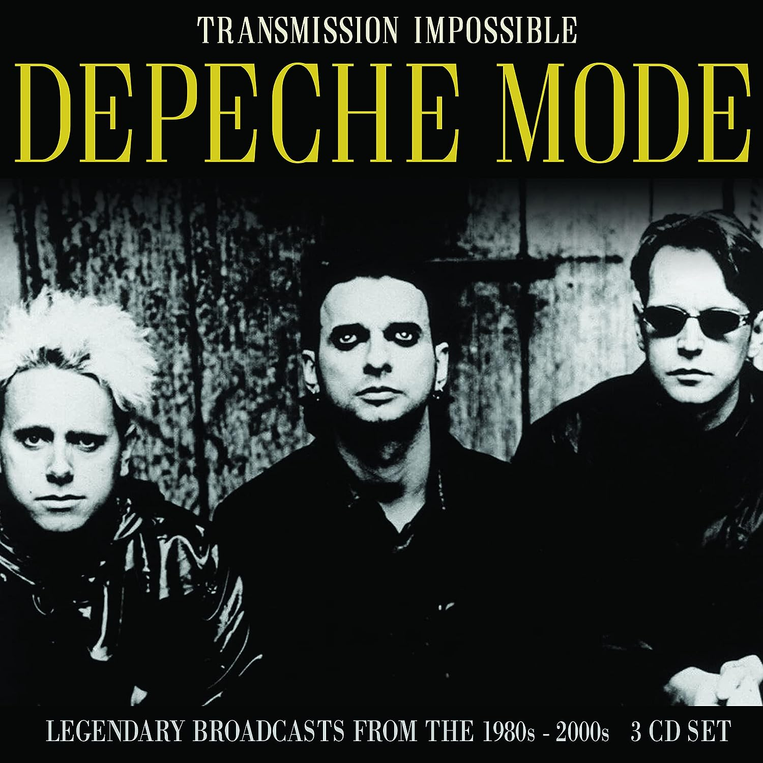 Album borító: Depeche Mode, három férfi fekete-fehérben. Szöveg: 'Transmission Impossible'.