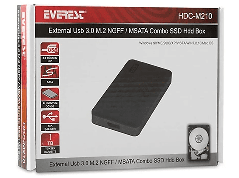 EVEREST Hdc-M210 Harici Usb 3.0 M.2 Ngff/Msata Combo Ssd Ssd Hdd Kutusu_2