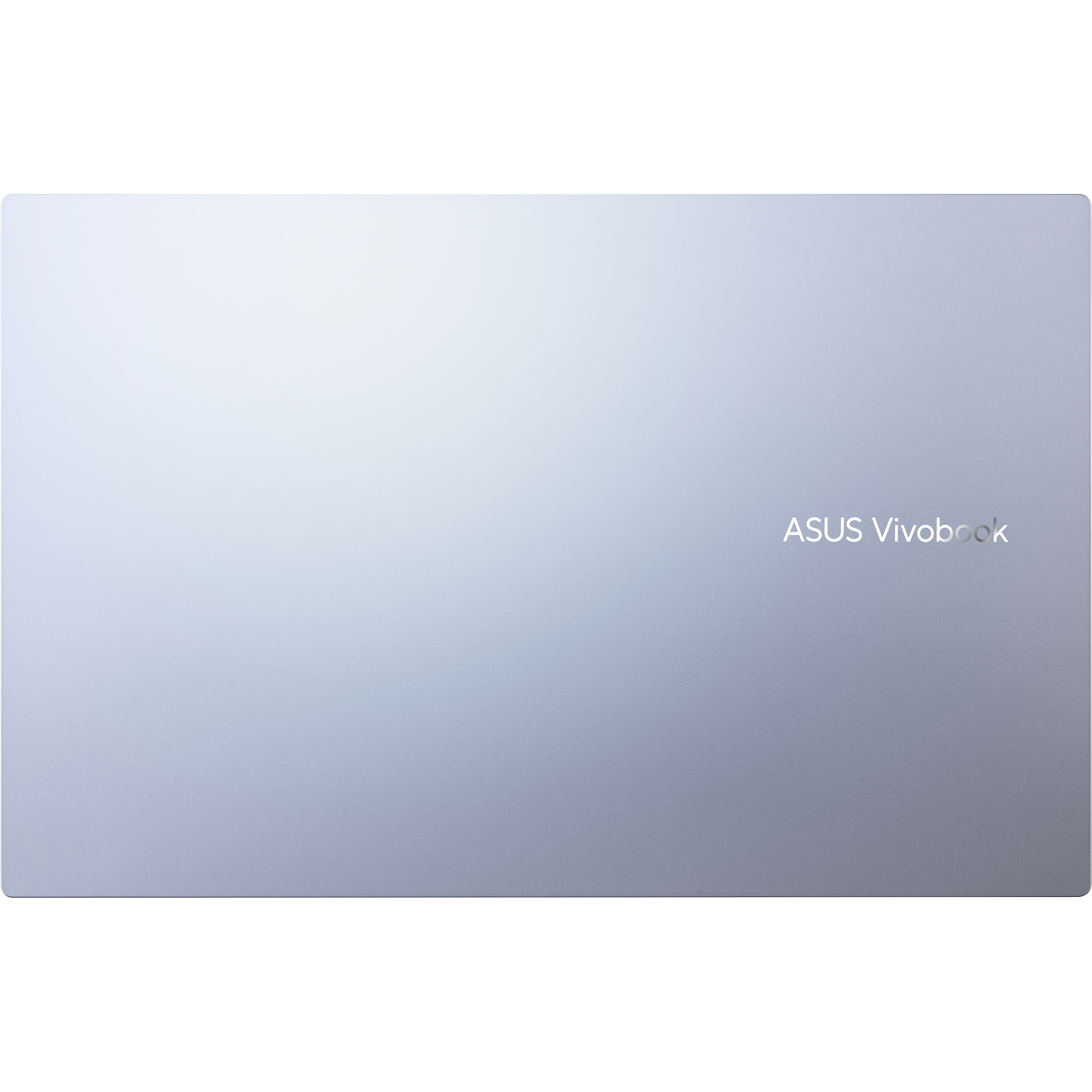 Laptop con cubierta degradada azul-plata. El logo ASUS Vivobook es visible en la parte superior.