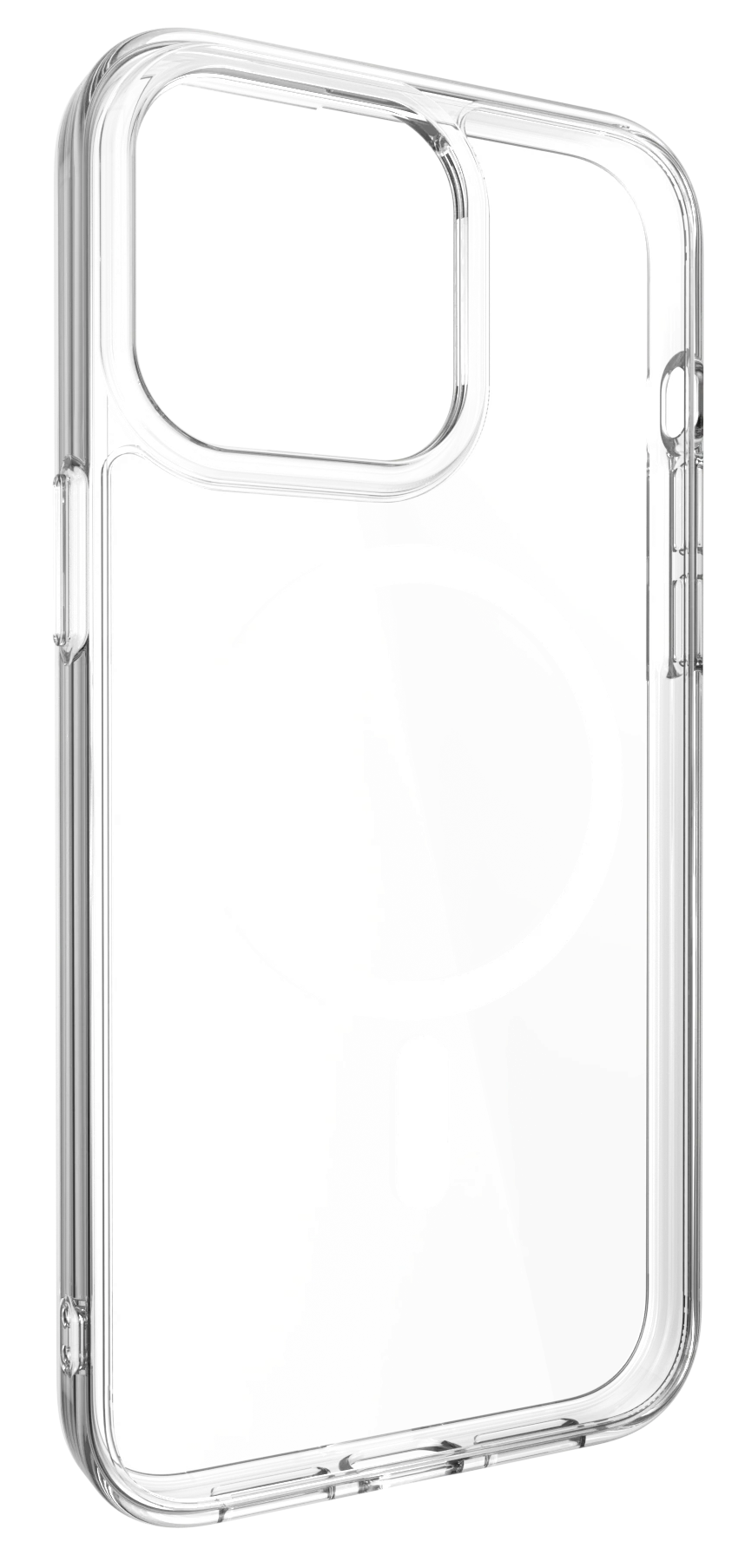 Átlátszó telefontok hátulján körrel és téglalappal.
