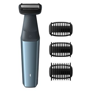 Afeitadora corporal - Philips S3000 BG3015/15, uso en seco y mojado, 3 peines-guía, 50 min autonomía, Azul