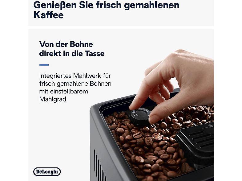 DELONGHI Dinamica Plus ECAM380.85.SB - 22 Kaffeespezialitäten, 3 Benutzerprofile, KI-Favoriten, einfache Bedienung, Kaffeevollautomat Silber/Schwarz