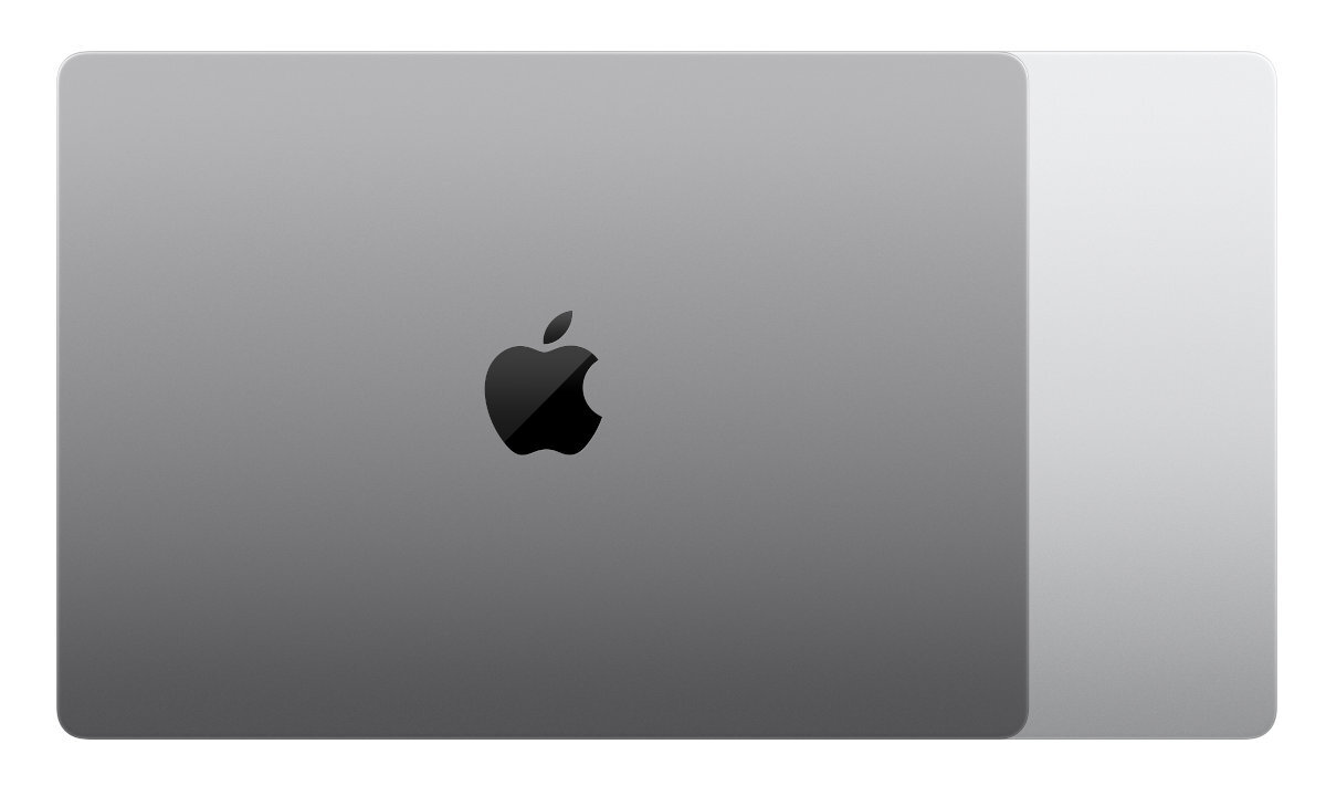 Srebrny laptop, zamknięty, z logo Apple na tylnej obudowie, widok z góry.