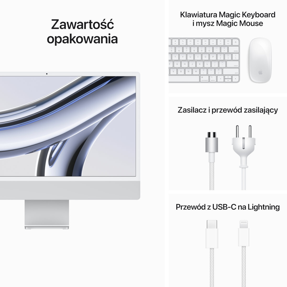 Komputer All-in-One APPLE iMac 24 Retina 4.5K M3/8GB/256GB SSD/8C GPU/macOS Srebrny MQR93ZE/A