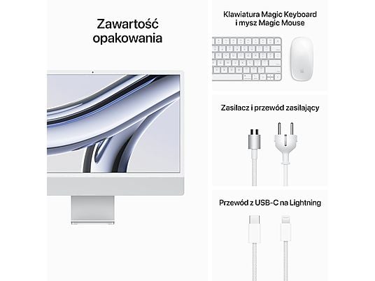 Komputer All-in-One APPLE iMac 24 Retina 4.5K M3/8GB/256GB SSD/8C GPU/macOS Srebrny MQR93ZE/A