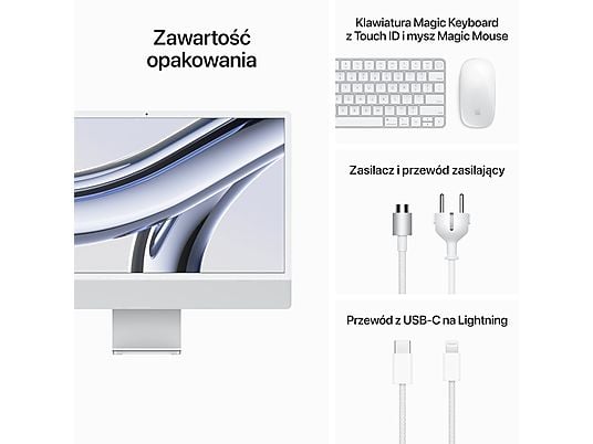 Komputer All-in-One APPLE iMac 24 Retina 4.5K M3/8GB/256GB SSD/10C GPU/macOS Srebrny MQRJ3ZE/A