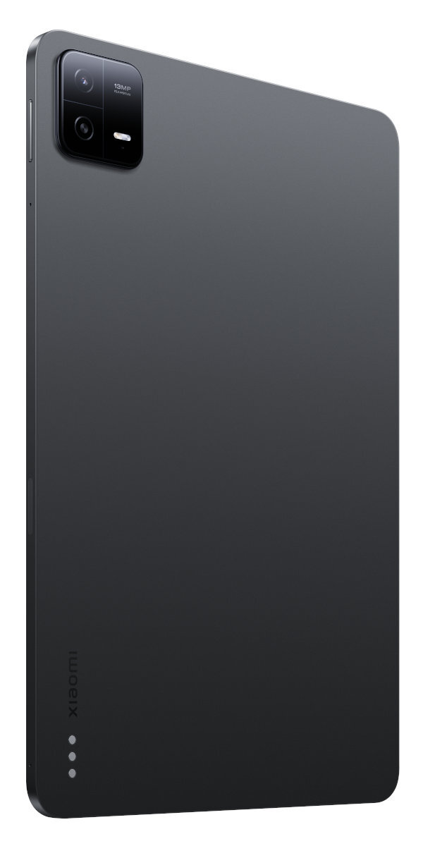 Widok z tyłu szarego tabletu z aparatem i logo Xiaomi na białym tle.