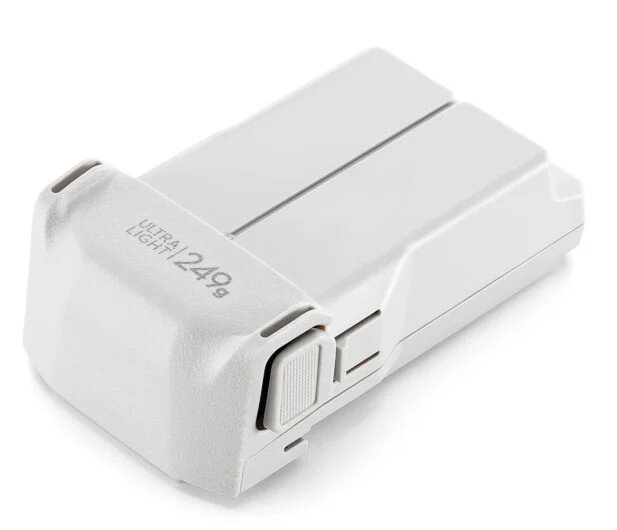 Biała bateria do drona. Ultra lekka, tekst 249g. Szare detale. Białe tło.