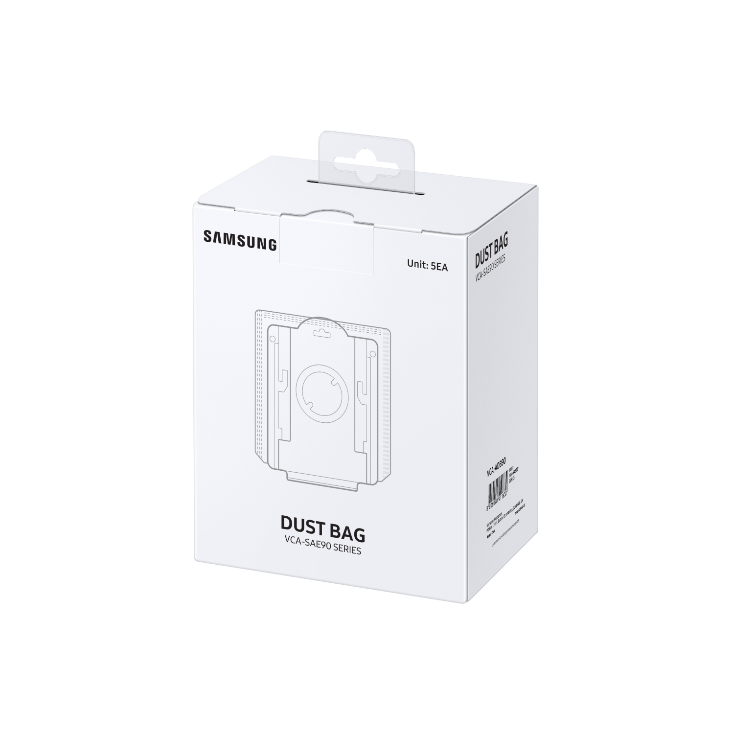 A white box with a Samsung logo and the words 'Dust Bag'. The box is simple and clean.