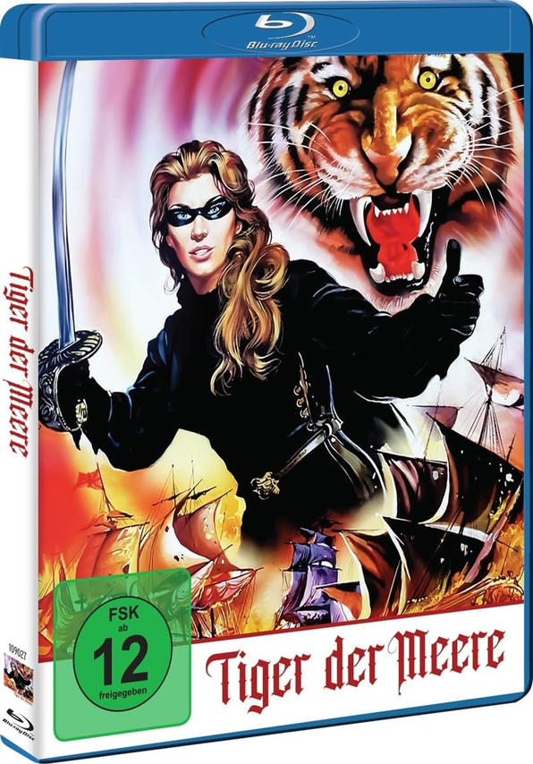Eine Blu-ray-Hülle für 'Tiger der Meere' mit einer Frau mit Schwert und einem Tiger.
