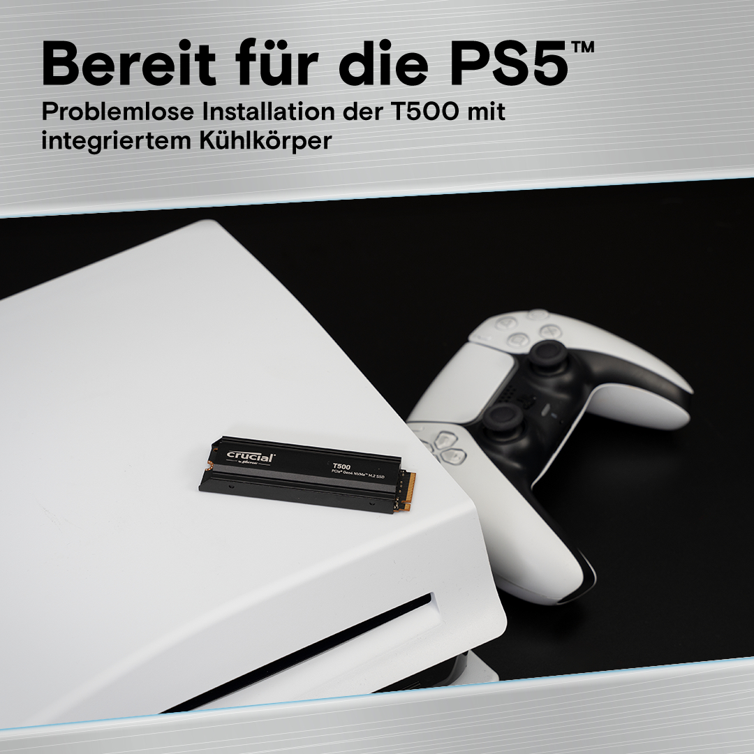 CRUCIAL T500 mit Heatsink, Playstation 5 Kompatibel Festplatte, 2 TB SSD M.2 via PCIe, intern