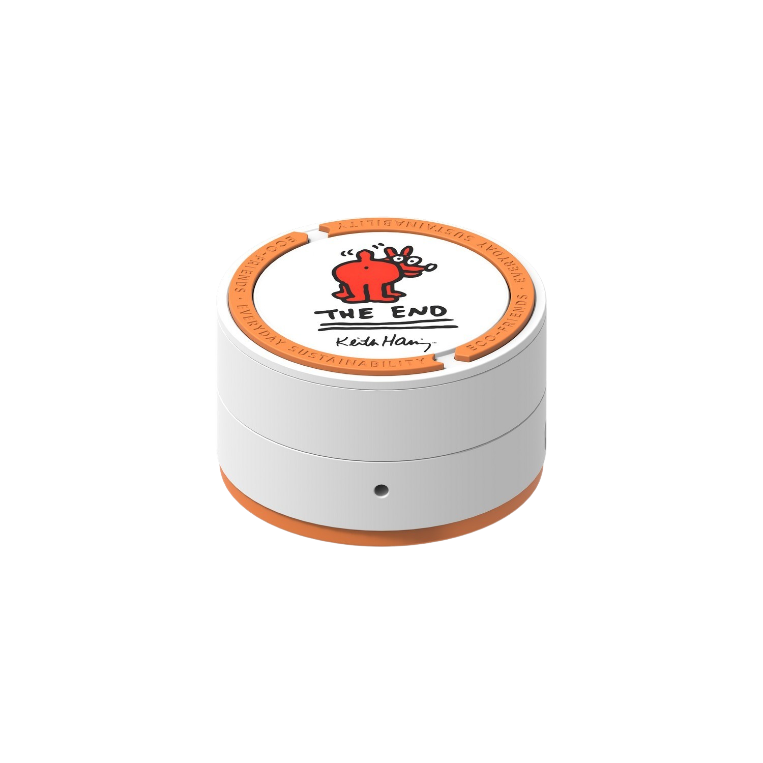 Witte en oranje Keith Haring draagbare lamp met een rood figuurontwerp.