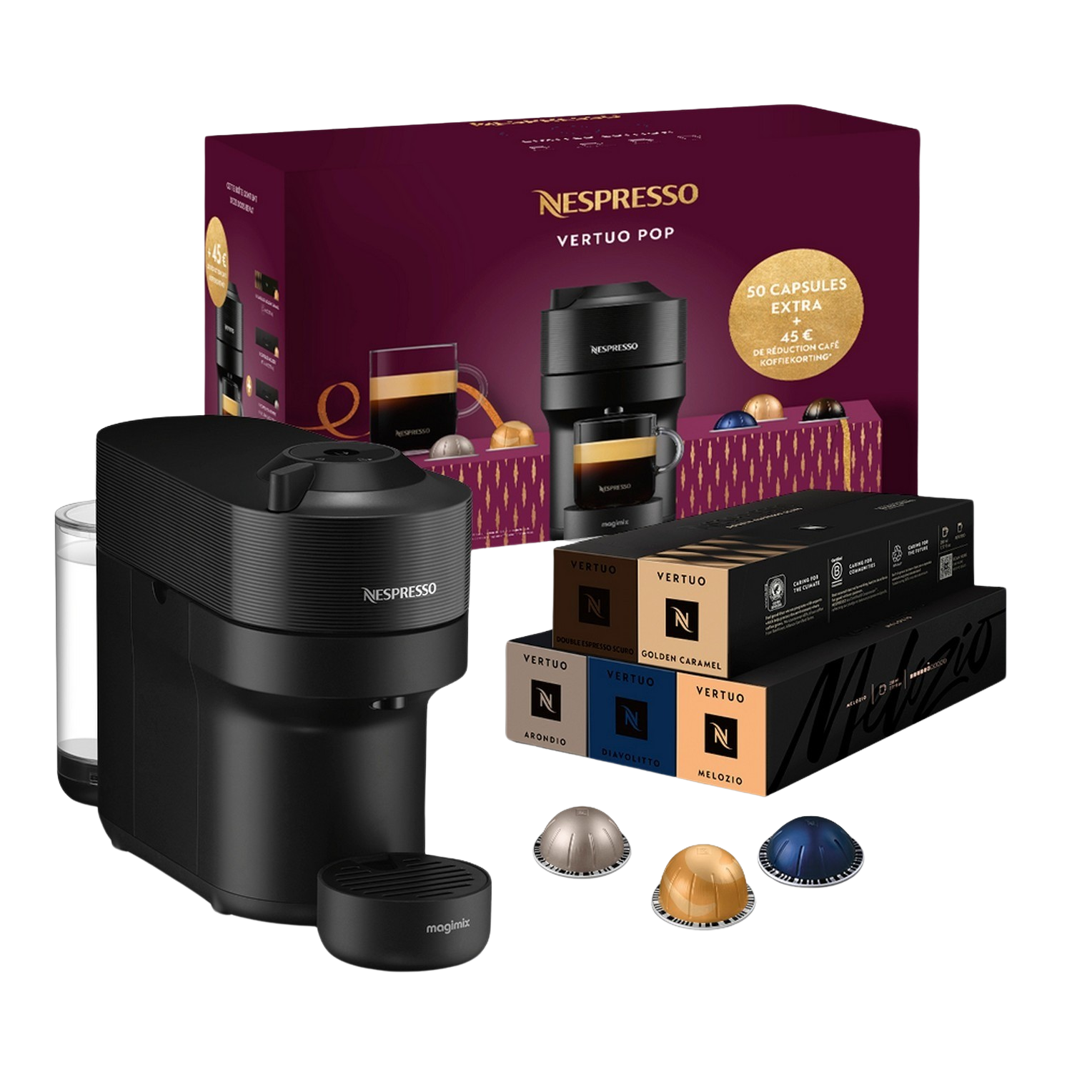 MAGIMIX  Nespresso Vertuo Pop Black + 50 capsules (11741B) - Machine à capsules - Noir