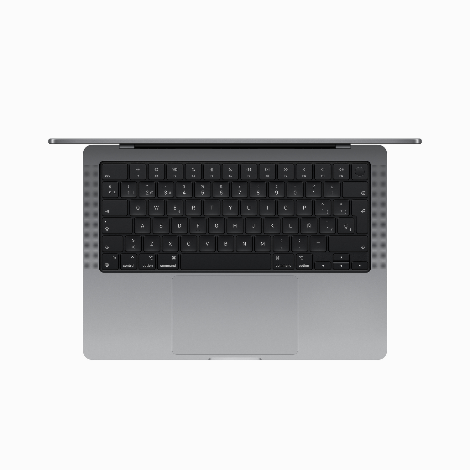 Vista superior de un teclado de portátil con panel táctil.