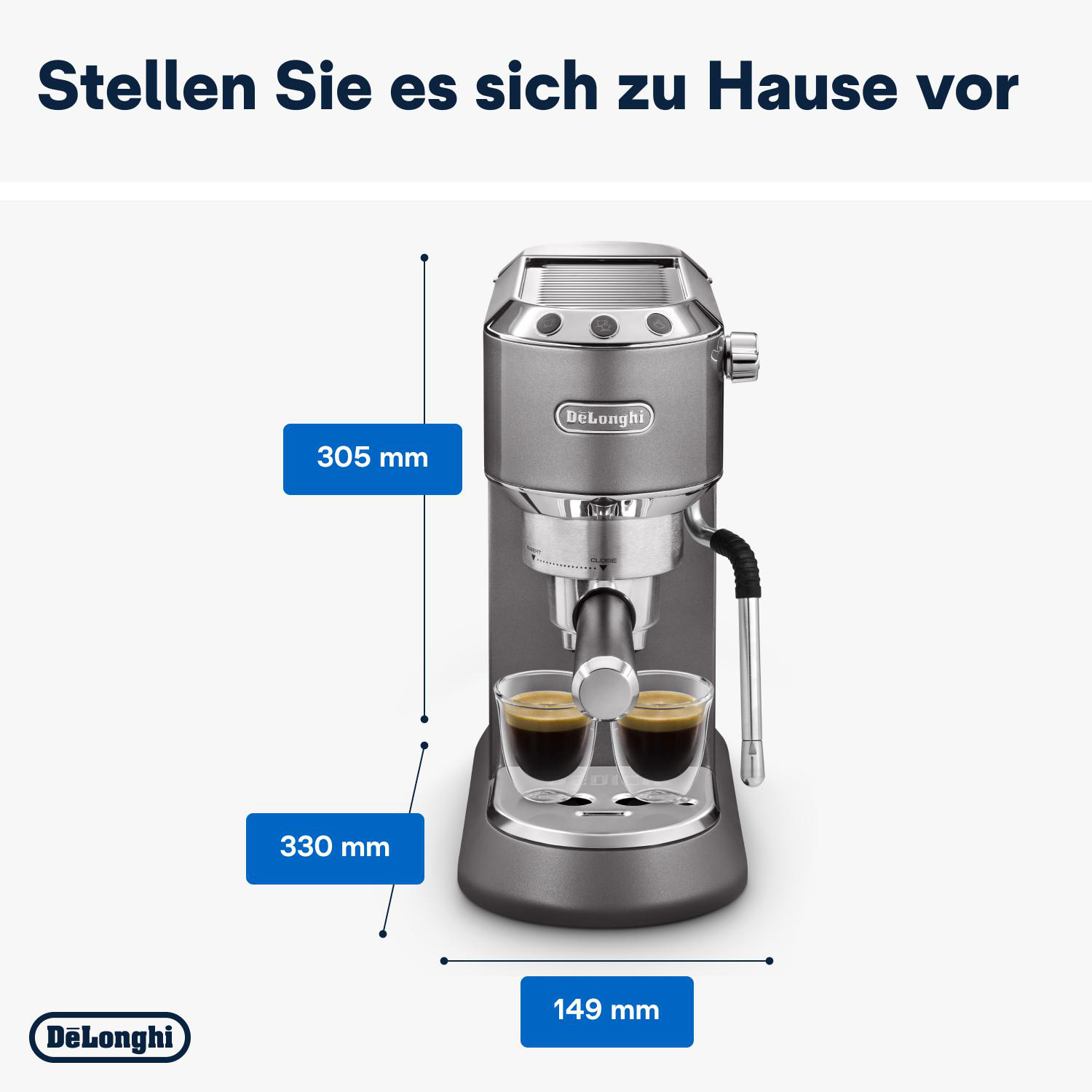 DELONGHI Dedica Arte EC885.GY Espressomaschine Grau metallic