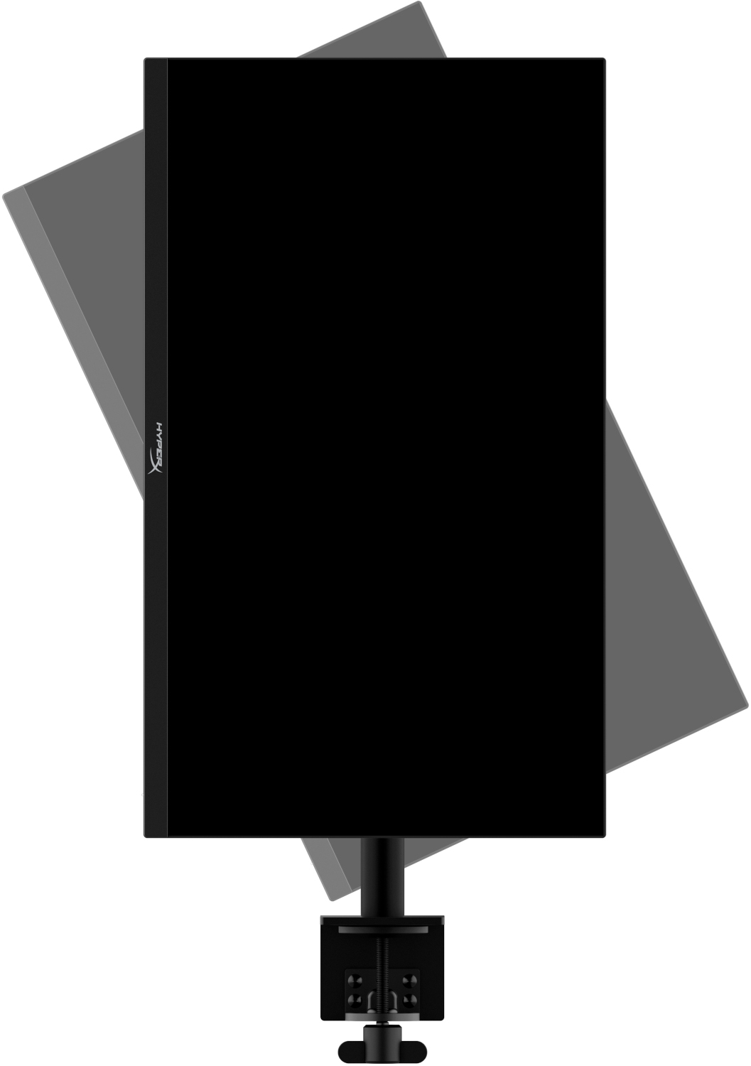 Zwarte computermonitor met een standaard. Het scherm is zwart.