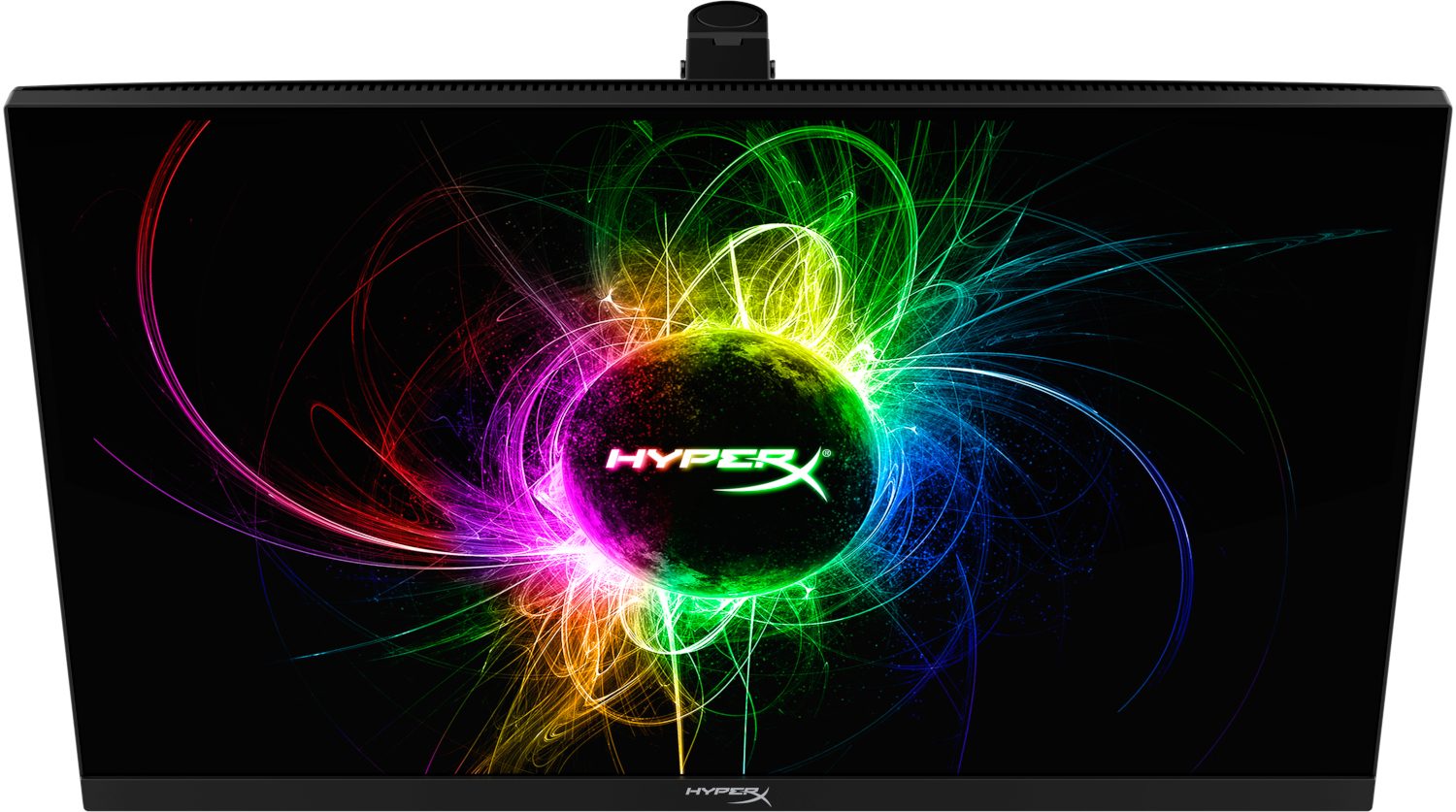 Ultrabrede monitor met een kleurrijke grafiek.