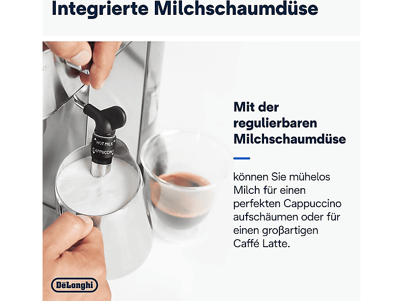 DELONGHI Dedica Style EC685.M - Professionelle Milchaufschäumung und schmales Design, Siebträger Espressomaschine Silber Matt