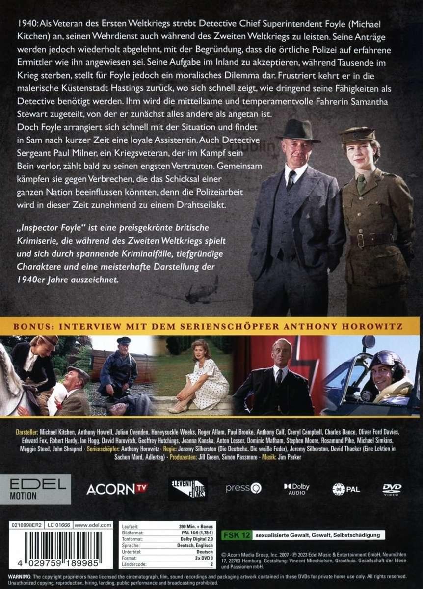 DVD-Box-Cover mit drei Personen in Anzügen. Der obere Banner lautet 'Inspector Foyle'.