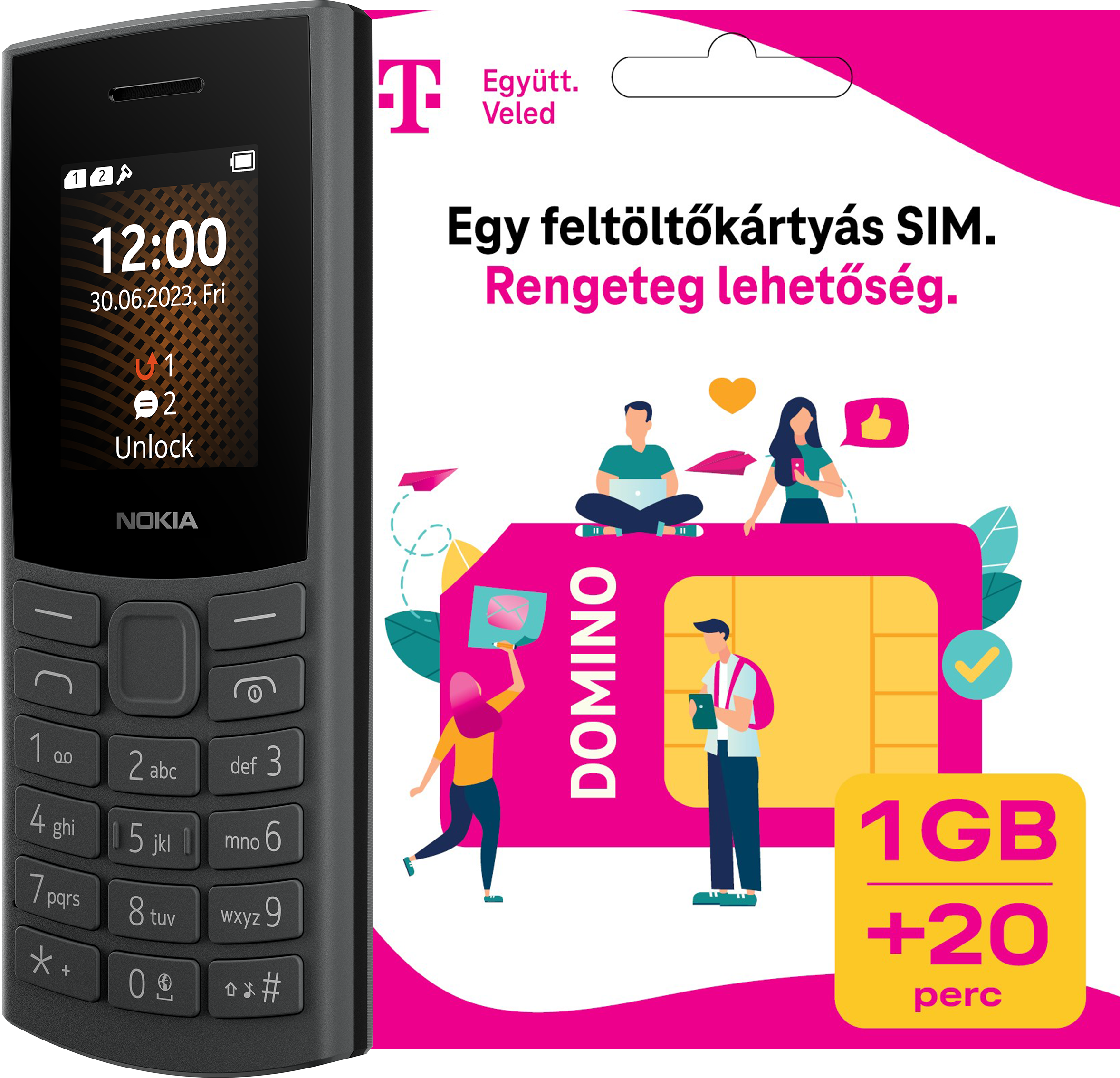 NOKIA 105 4G (2023) DualSIM Sötétszürke Kártyafüggetlen Mobiltelefon + Telekom Domino kártya