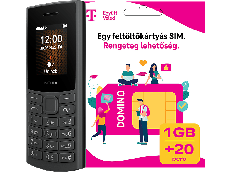 NOKIA 105 4G (2023) DualSIM Sötétszürke Kártyafüggetlen Mobiltelefon + Telekom Domino kártya