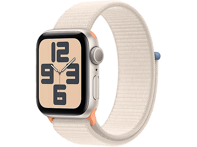 REACONDICIONADO Seminuevo Excelente Apple Watch SE (2023), GPS, 40 mm, Vidrio delantero Ion-X, Caja de aluminio blanco estrella, Correa Sport Loop