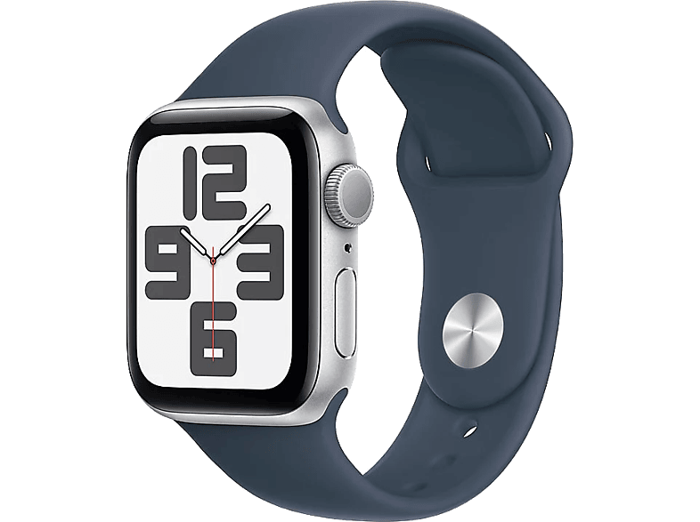REACONDICIONADO Seminuevo Excelente Apple Watch SE (2023), GPS, 40mm, Caja de aluminio plata, Vidrio delantero Ion-X, Talla S/M, Correa deportiva azul