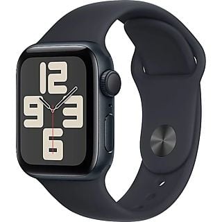 APPLE Watch SE (2023), GPS, 40 mm, Caja de aluminio medianoche, Vidrio delantero Ion-X, Talla M/L, Correa deportiva medianoche