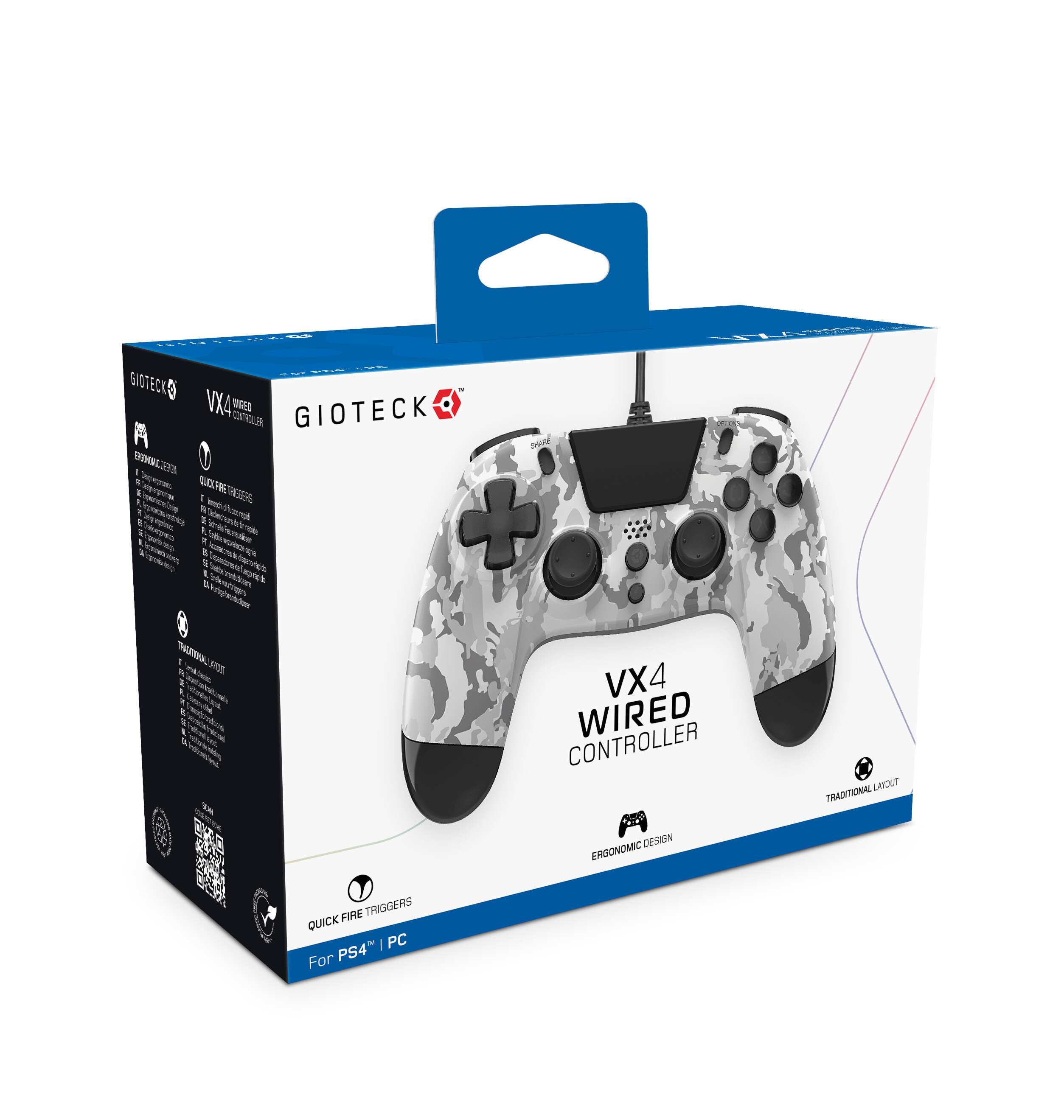 Kontroler GIOTECK VX4 Wired Controller Biały Camo do PS4/PC