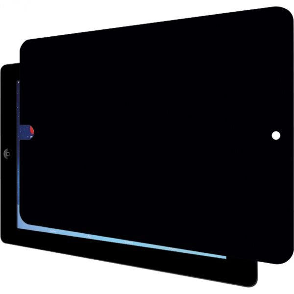 Czarny filtr prywatyzujący zakrywa tablet z wycięciem.