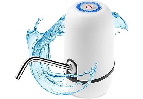 Dispensador de agua - NK Waterdis, Tubo acero inoxidable, USB, 1200mAh, Para botellas de hasta 18.9 l, Blanco