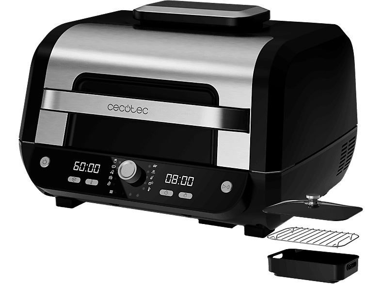 Freidora de aire  Cecotec Cecofry Flip&Grill 4500, 3 en 1, 1500 W, 4.5 L,  Reversible, Cubeta de cristal, Pack de accesorios, Temporizador, Black