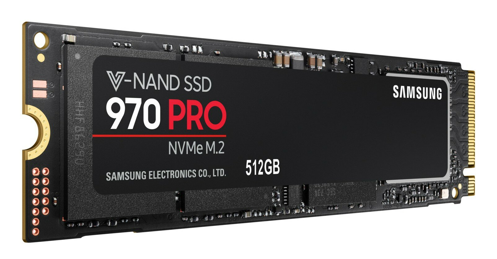 Czarny dysk SSD Samsung 970 PRO NVMe M.2 z czerwonym tekstem i etykietą 512 GB.
