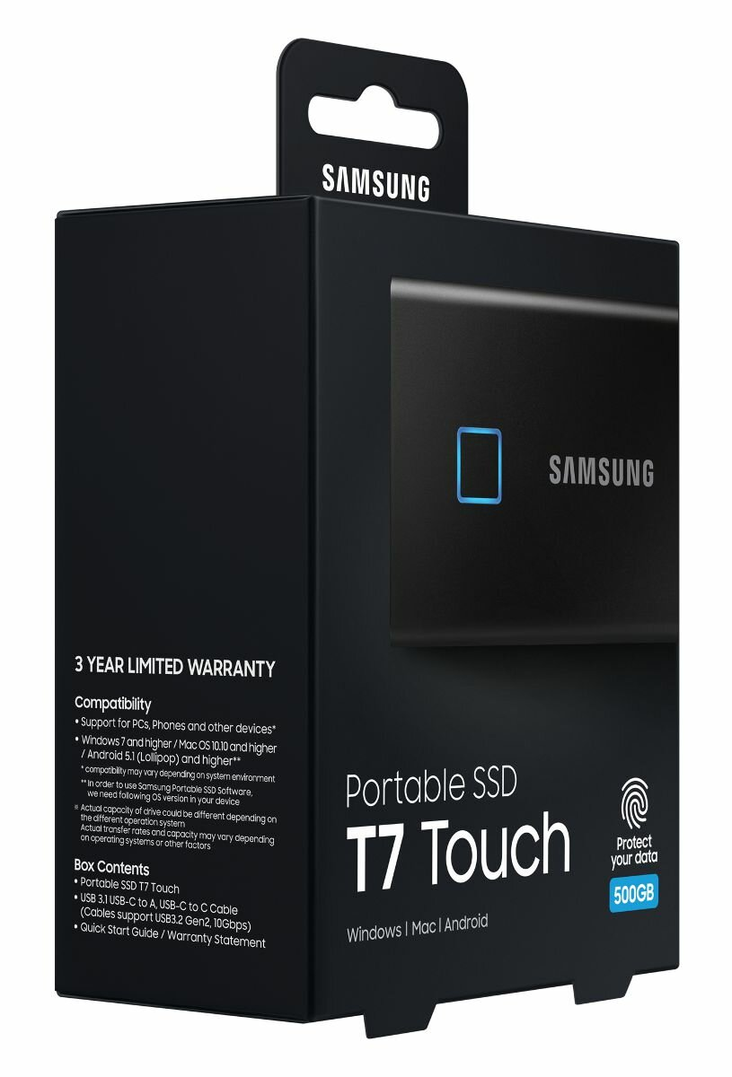 Zewnętrzny dysk SSD SAMSUNG T7 Touch USB 3.2 500GB Czarny MU-PC500K/WW