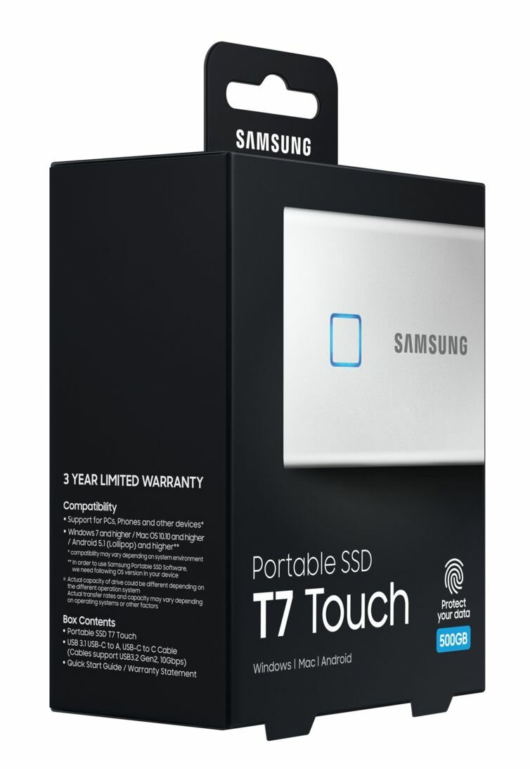 Zewnętrzny dysk SSD SAMSUNG T7 Touch USB 3.2 500GB Srebrny MU-PC500S/WW