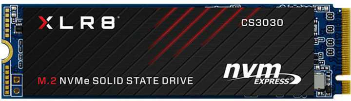 Czarny dysk SSD. Tekst XLR8 i CS3030. M.2 NVMe Solid State Drive.