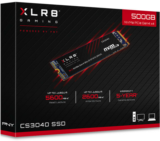 Pudełko SSD, czerwono-czarne, o pojemności 500 GB i prędkości odczytu/zapisu.