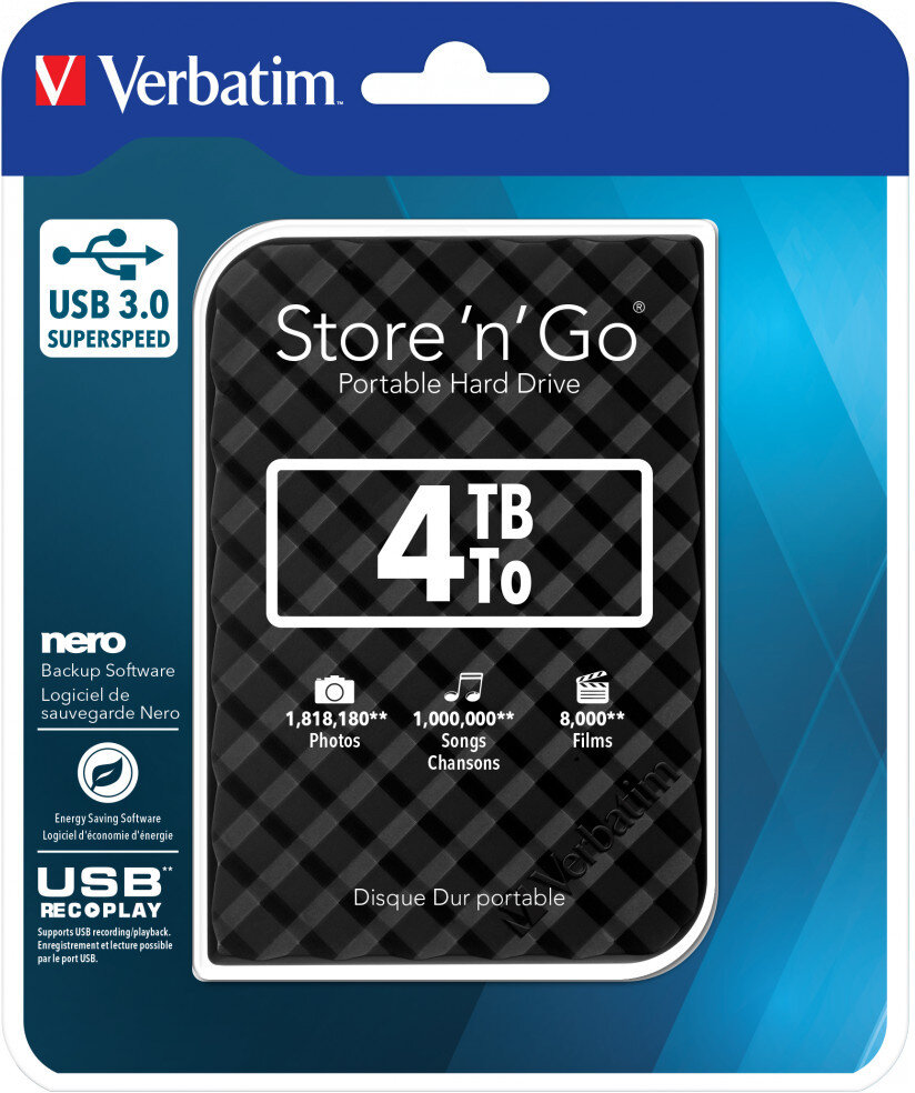 Dysk zewnętrzny VERBATIM Store n Go 4TB HDD USB 3.0 Gen.2 Czarny