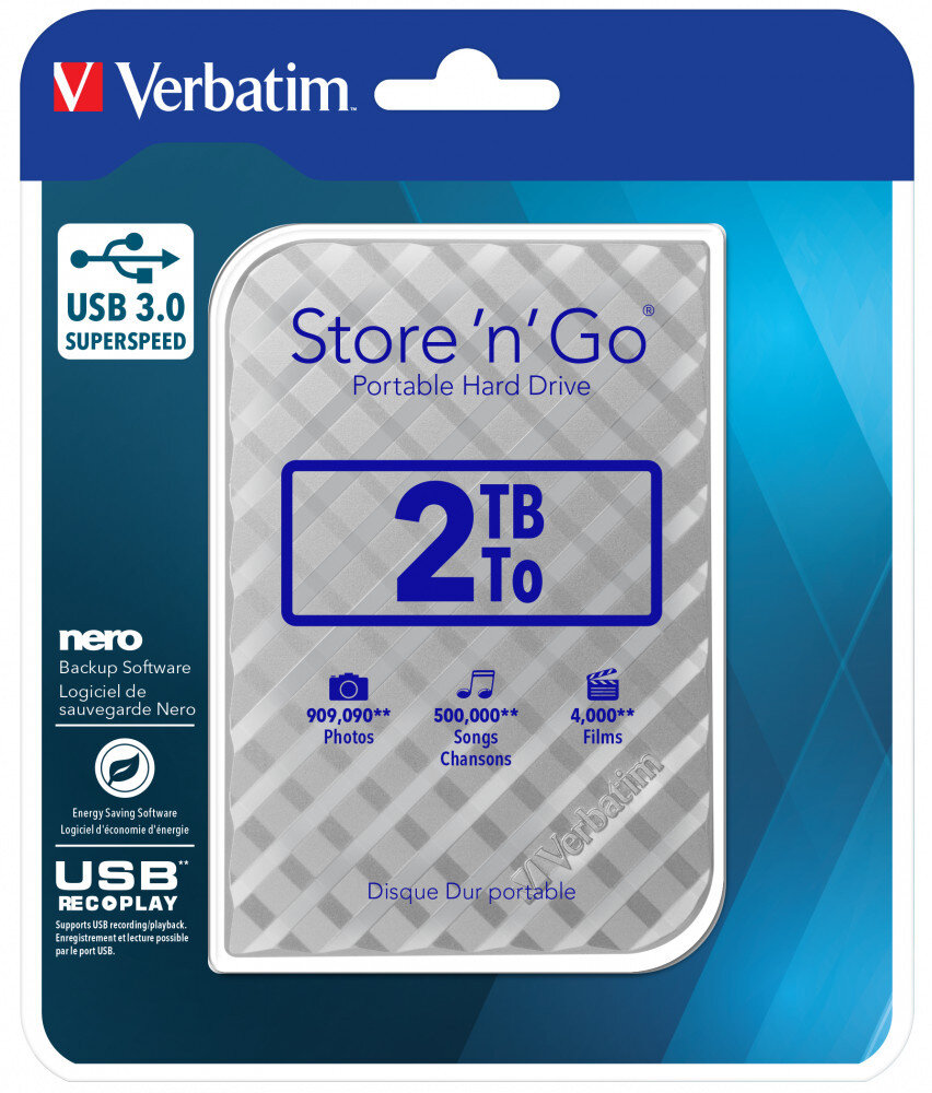 Dysk zewnętrzny VERBATIM Store n Go 2TB HDD USB 3.0 Gen.2 Srebrny