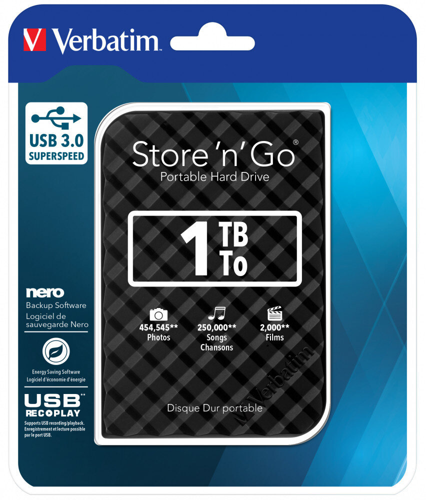 Dysk zewnętrzny VERBATIM Store n Go 1TB HDD USB 3.0 Gen.2 Czarny